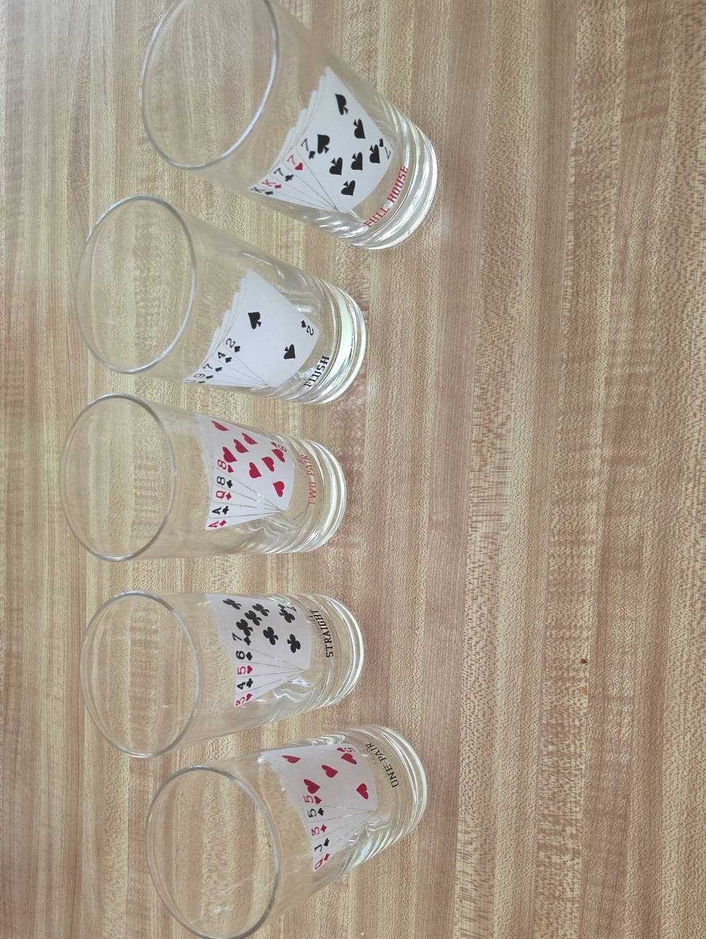 Playing Card Juice Glass Set - Clear Glass with Red & Black Design